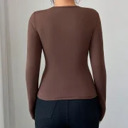 Customize Sexy Asymmetric Neck Women's Tops Breathable Elastic Long Sleeve T-shirt - Image 2