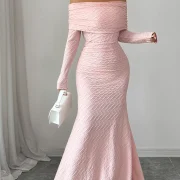 Custom Long Sleeve Casual Dresses One-Shoulder Elegant Slim Fit Flared Women Maxi Dress - Image 5