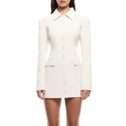 Custom Polo Neck Long Sleeve Empire Slim Casual A-Line Pockets Dress Commuting Robe Office Lady's Elegant Solid Mini Dress - Image 3