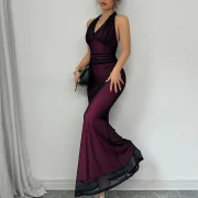 Women's Elegant Skirt Slim Fit Flared Long Dress Halter Backless Dress Gown Breathable Sexy Maxi Dress - Image 3