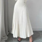 Custom Long Sleeve Boat Neck Dress Pleats A-Line Slim Waist Women Maxi Dress - Image 6