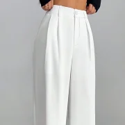 Women's Polyester Spandex Blend Pants Full Length Wide Leg Casual Straight Trousers - Image 6