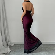 Women's Elegant Skirt Slim Fit Flared Long Dress Halter Backless Dress Gown Breathable Sexy Maxi Dress - Image 2