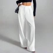 Women's Polyester Spandex Blend Pants Full Length Wide Leg Casual Straight Trousers - Image 4