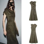 Autumn Summer Women's Clothing Suede Effect Asymmetrical Natural Waist Retro Casual Elegant Breathable Midi Dress