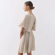 New Spring Arrivals Latest Linen Clothes Wholesale 2023 Girl Clothing Women Linen Dress European V Neck Flared Sleeve White - Image 4