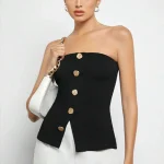 Wholesale Breathable Strapless Crop Top Customize Slim Fit Buttons Women's Tops