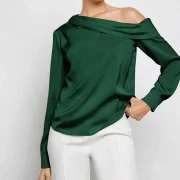 Wholesale Breathable One-Shoulder Asymmetrical Neck Long Sleeve Top Customize  Buttons Sleeve Women's Tops - Image 2
