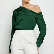 Wholesale Breathable One-Shoulder Asymmetrical Neck Long Sleeve Top Customize  Buttons Sleeve Women's Tops