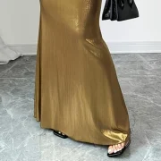 Custom Sexy Halter Sleeveless V Neck Tie Bow Satin Sheath Dress Slimming Fit Maxi Long Dress - Image 6