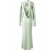 Custom Long Sleeve Backless Dress Slim Fit Waist Straight Women Maxi Dress - Image 6