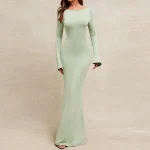 Custom Long Sleeve Backless Dress Slim Fit Waist Straight Women Maxi Dress