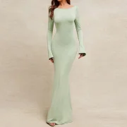Custom Long Sleeve Backless Dress Slim Fit Waist Straight Women Maxi Dress
